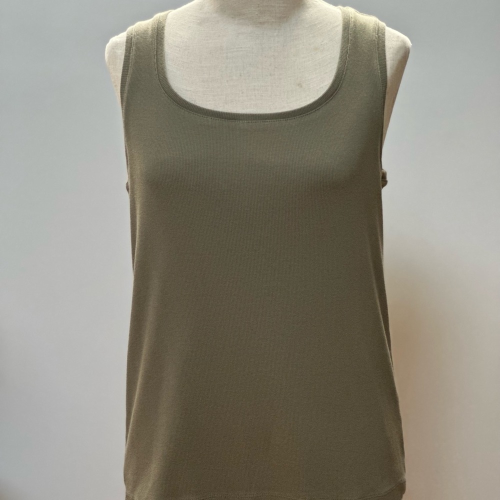 Chicos The Ultimate Tee‎ Olive Green Ribbed Tank Top Scoop Neck Size 2 Large